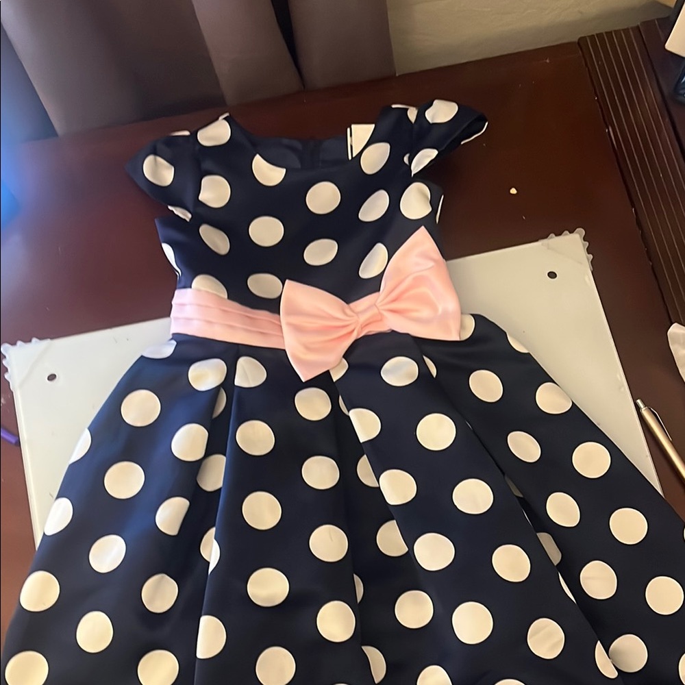 Polka Dot Kids Dress with Pink Bow